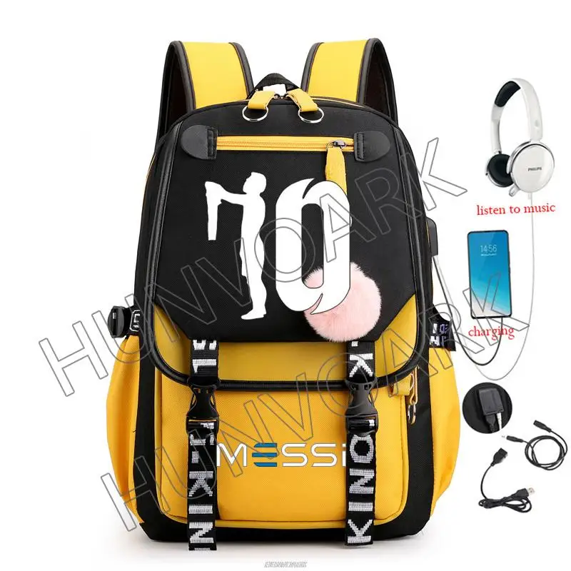 Messi Rucksack rechargeable USB business computer Schoolbag Casual Backpack Senior High School Student Schoolbag