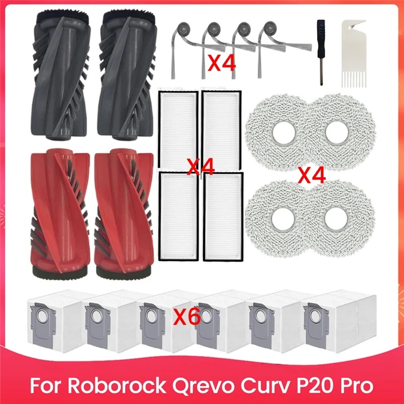 

A69efor Roborock Qrevo Curv, P20 Pro Пылесос Основная боковая щетка Hepa-фильтр Швабра Тканевые мешки для пыли Набор запасных частей