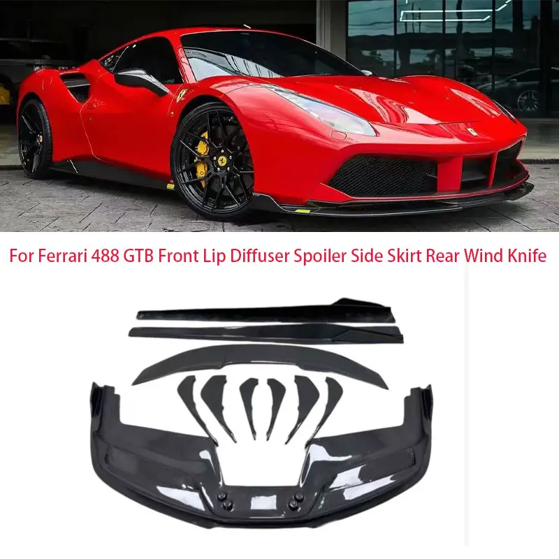 

For Ferrari 488 GTB Bodykit Vorstein Style Wet Carbon Fiber Front Lip Diffuser Spoiler Side Skirt Rear Wind Knife