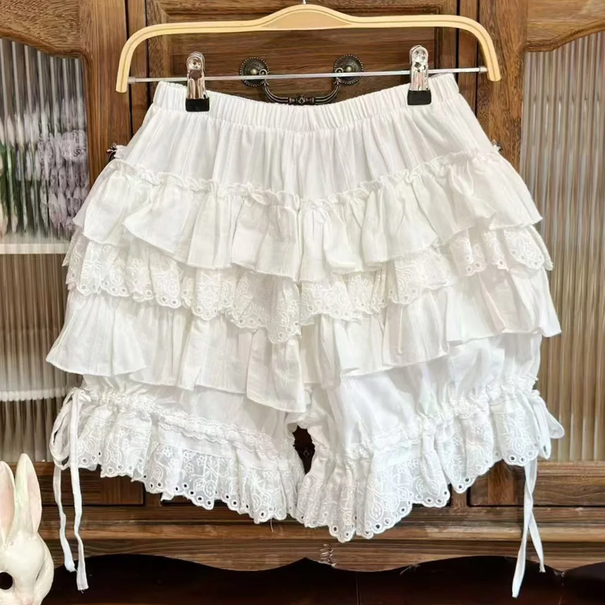 Women Jacquard Ruffles Knickers Kawaii Panties Underwear  Bowknot Lolita Safety Shorts Pants Elastic Vintage Victorian Bloomers