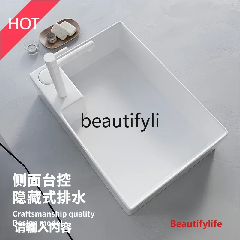 

Asmt14 ss Новая керамическая настольная раковина с тайванским управлением, скрытая сторона, умывальник для воды на заднем ряде, умывальник для балкона s03