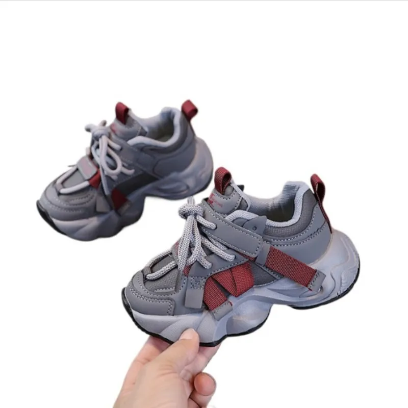 

Autumn New Black Boys' Sports Shoes Girls' Style Leather Surface Casual Dad Shoes Students' Soft Soled Running Shoes Size 21-36