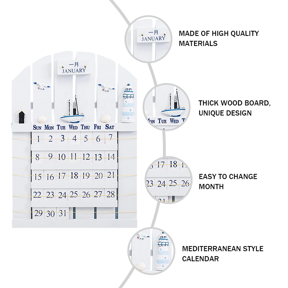 

Wooden Perpetual Calendar Mediterranean Style Wall Home Decor Date Reminder Strong Creative Household Adornment Calendar