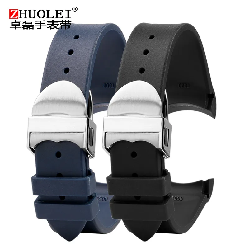 Curved end Natural Rubber Watchband men 22mm for Tudor Black Bay 1958 41mm GMT Pelagos Pin Folding buckle Silicone Watch Strap