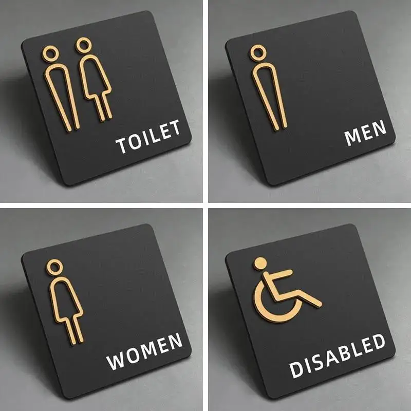 3D Acrylic Bathroom Door Sign Women Men Disabled Toilet Exit Plate Creative Sticker For Hotel Cafe Shop Office Restaurant Decor