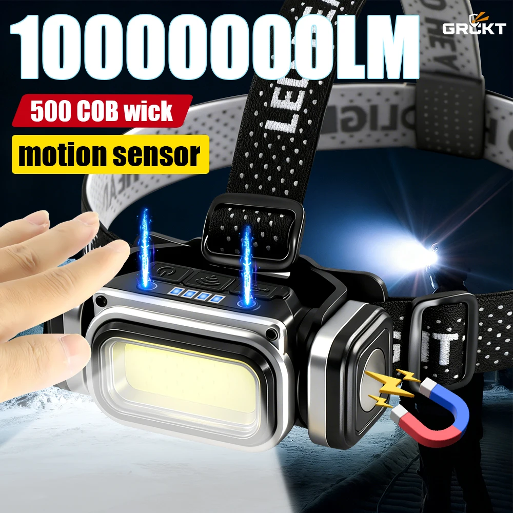 GRCKT Head Flashlight Motion Sensor Headlamp RED Fishing Lights Outdoor Waterproof Work Light Head Torch COB Front Lamp Gifts