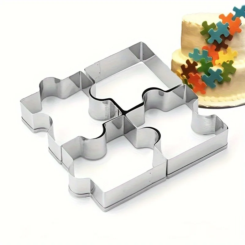 4pcs Stainless Steel Puzzle Cookie Cutters Set Square Cookie Cutter with Interlocking Pieces for Cookies Cakes Vegetables Clay
