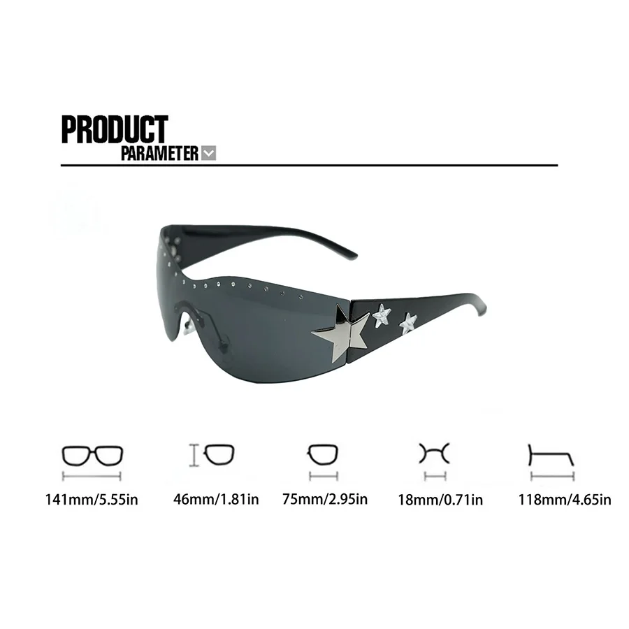 Star Wrap Around dekorative Mode-Sonnenbrille mit großem Rahmen für Damen im Y2K-Stil, coole Sommer-Party-Brille für Herren – Detail 10