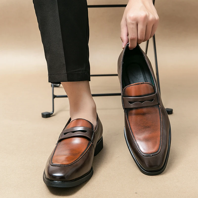 British Style Men Loafers Square Toe Color Blocking Daily Casual Parties Weddings Formal Wear Men Leather Shoes