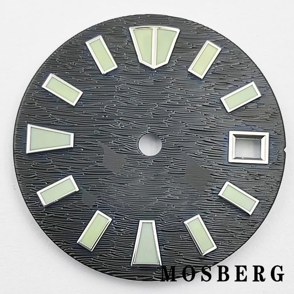 Quadrante dell'orologio NH35 da 29 mm verde sterile luminoso nero/bianco per movimento NH35 NH35A adatto alle 3.0 ore 3,8