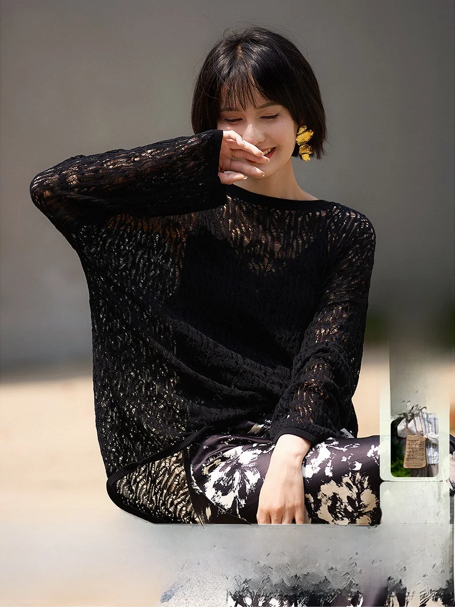 

Легкая вязаная накидка-русалка из смесового хлопка, повседневная, свободного кроя, с длинными рукавами, ажурная, с вышивкой, дышащая, женская.