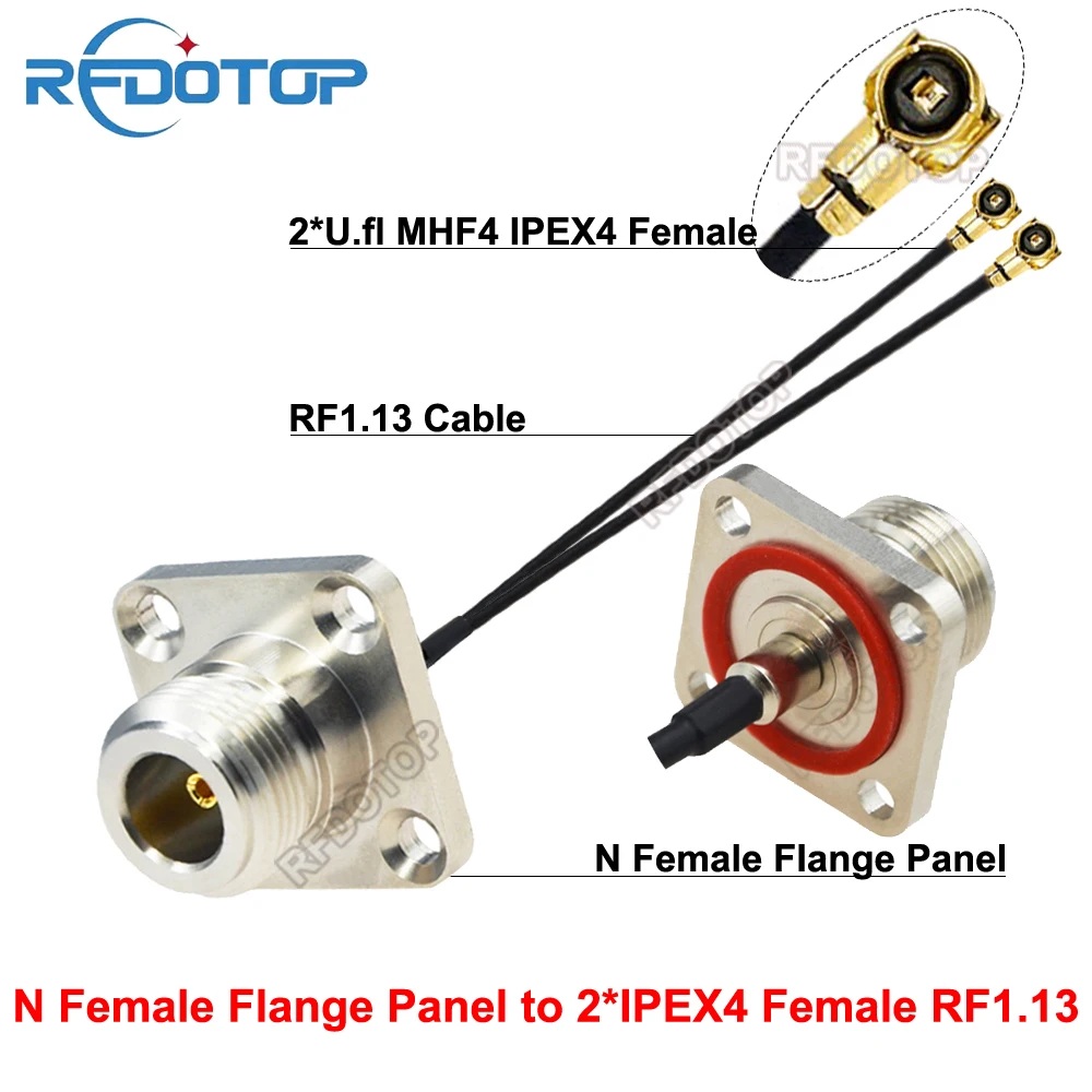 1PCS 4Hole Flange Panel N Female Connector to 2× U.fl/IPX/IPEX4 Female Φ1.13 Cable Extension Pigtail MHF4-N RF1.13 Coax Jumper