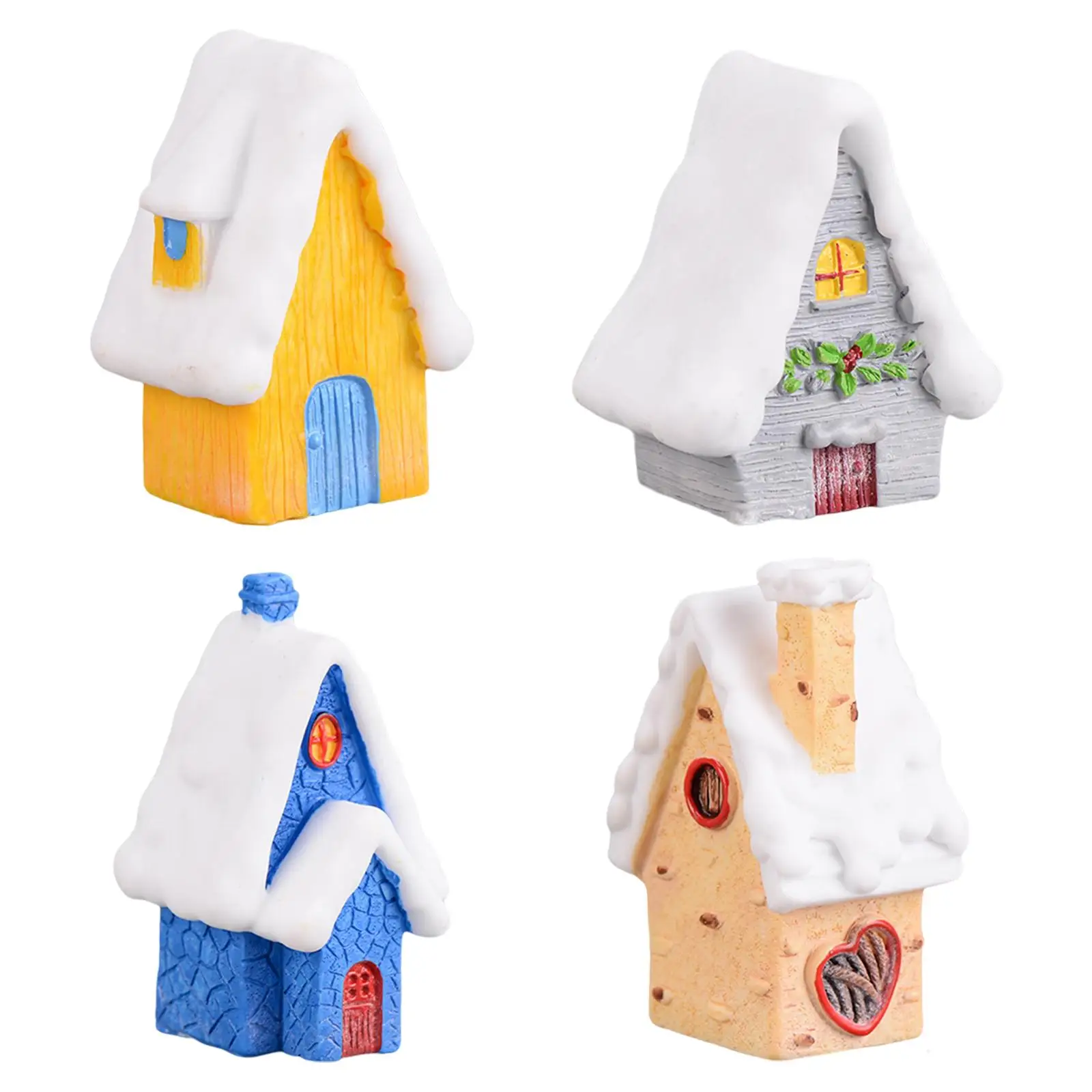 Resin Statue Village House Figurines Micro Landscape Winter Scene Building