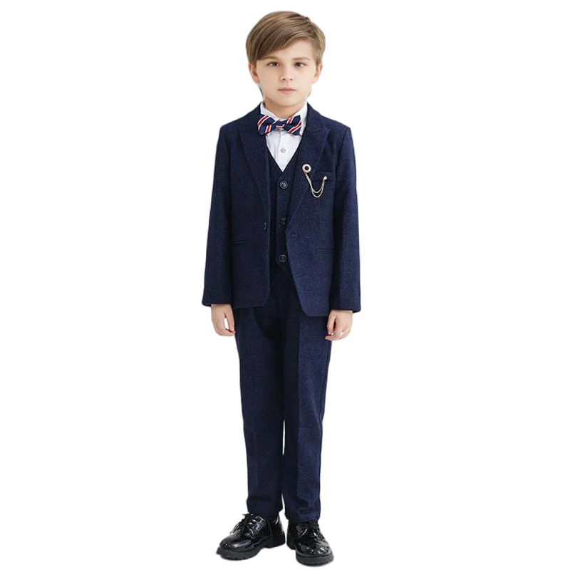 

Child Formal Autumn 5pcs Suit Boy Piano Host Performance Birthday Wedding Costume Kids Blazer Vest Pants Bowtie Brooch Outfit