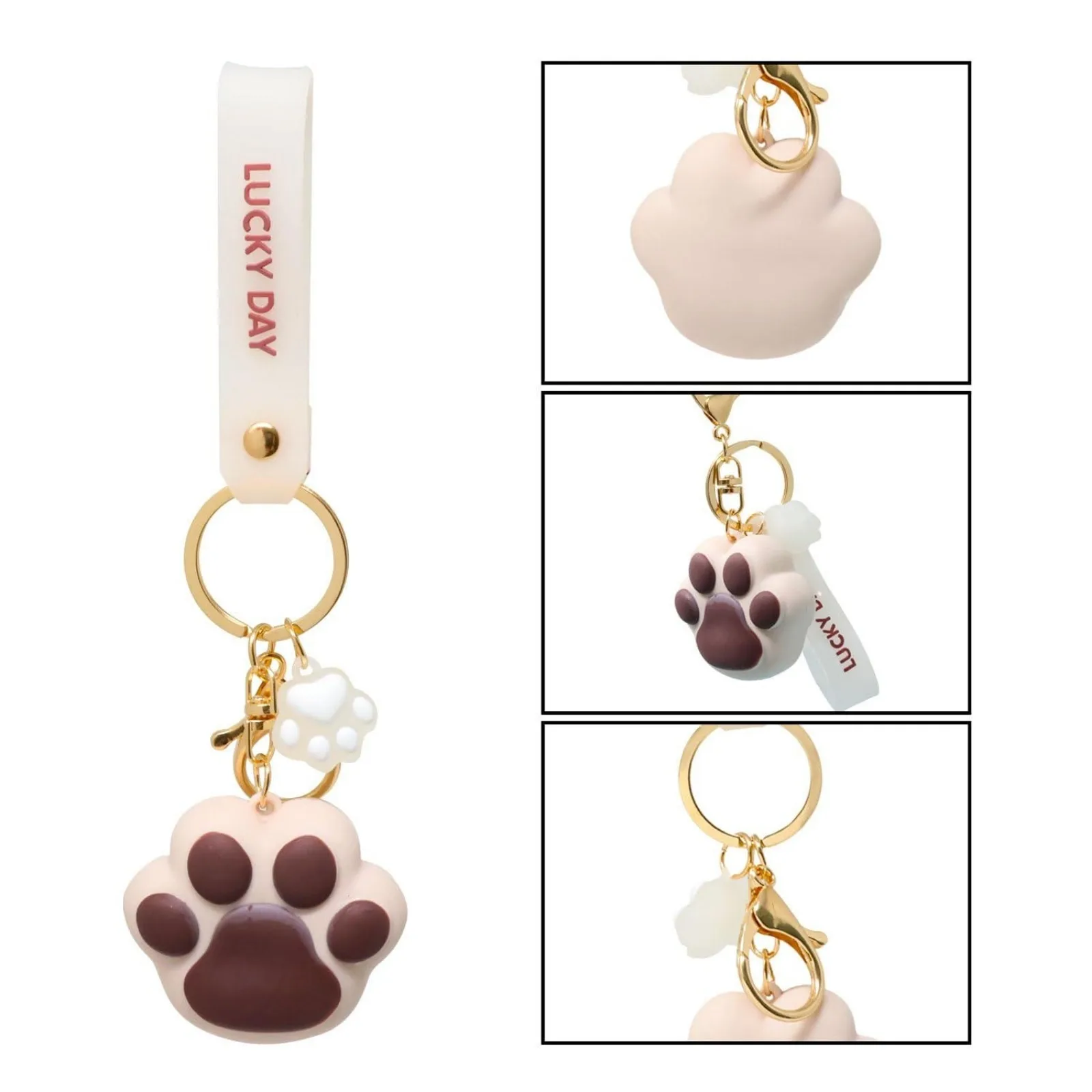 Cute Paw Print Keychains Fancy Pet Animal Key Ring Backpack Hanging Ornaments with Handle for Bag Cellphone or Car Pendant