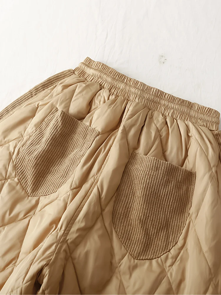 Pantalones bombachos acolchados de algodón para mujer, ropa de abrigo a la moda, de retazos a cuadros, rectos, invierno, 2024