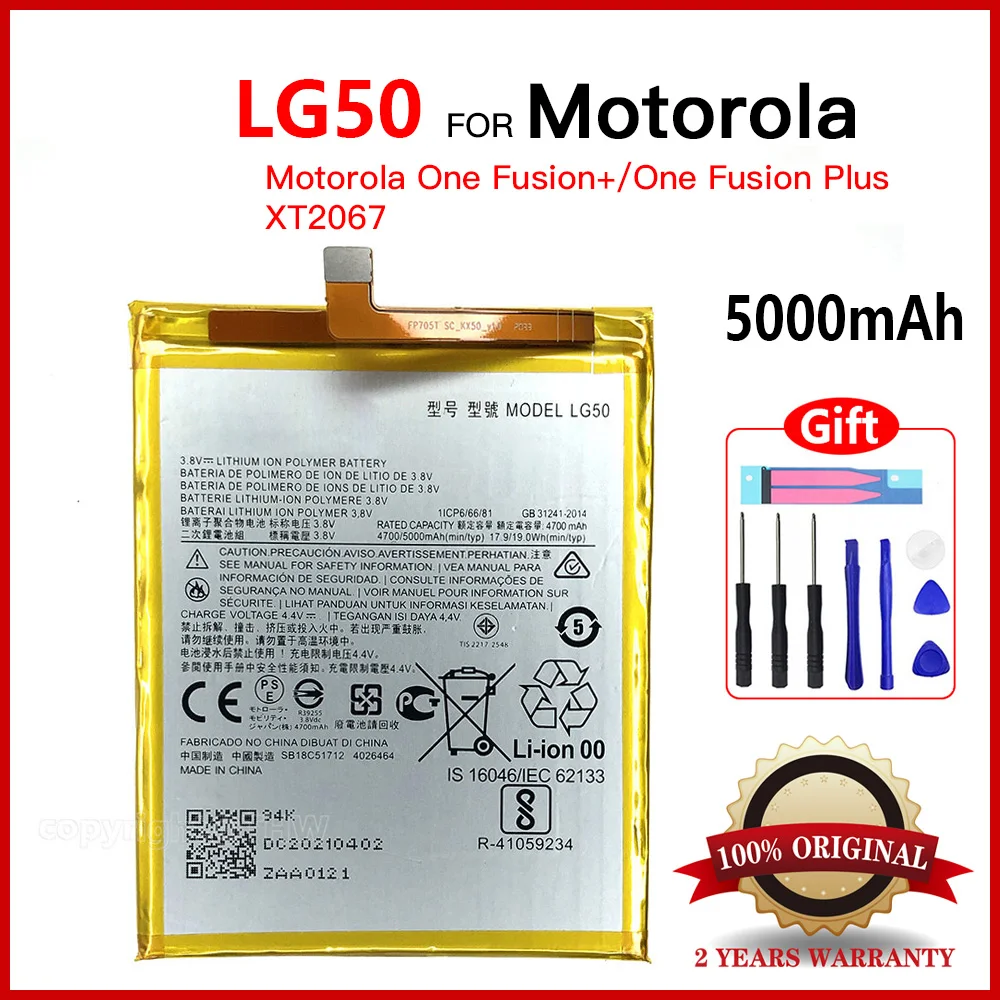 Genuine 100% Original LG50 5000mAh Battery For Motorola One Moto G9 Play / One Fusion Plus OneFusion+ XT2067 Phone Battery