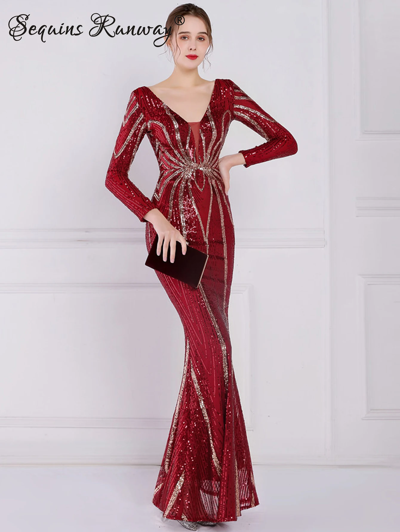 Sexy long sleeve birthday evening dresses for women 2024 elegant luxury wedding party dress vintage maxi sequin dress vestidos