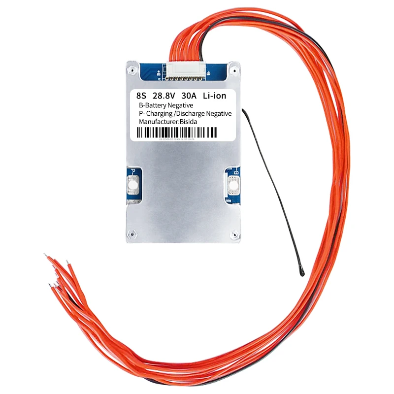 BMS 8S 28.8V 15A/20A/30A لوح حماية PCB ليثيوم مع سلك توازن وNTC، منفذ مشترك، بطارية ليثيوم أيون BMS