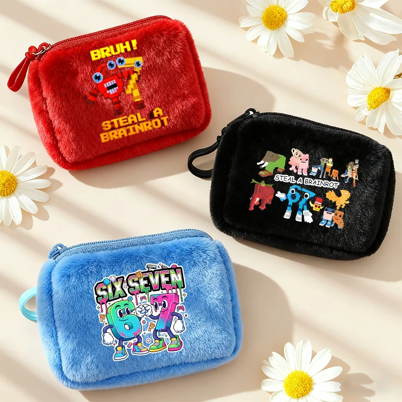 سرقة A Brainrot Kids Plushd محفظة نسائية للعملات المعدنية لطيف أنيمي طباعة Kawaii بنين محفظة محمولة رجل مفتاح البنك بطاقة حقيبة صغيرة ألعاب الحفلات هدية