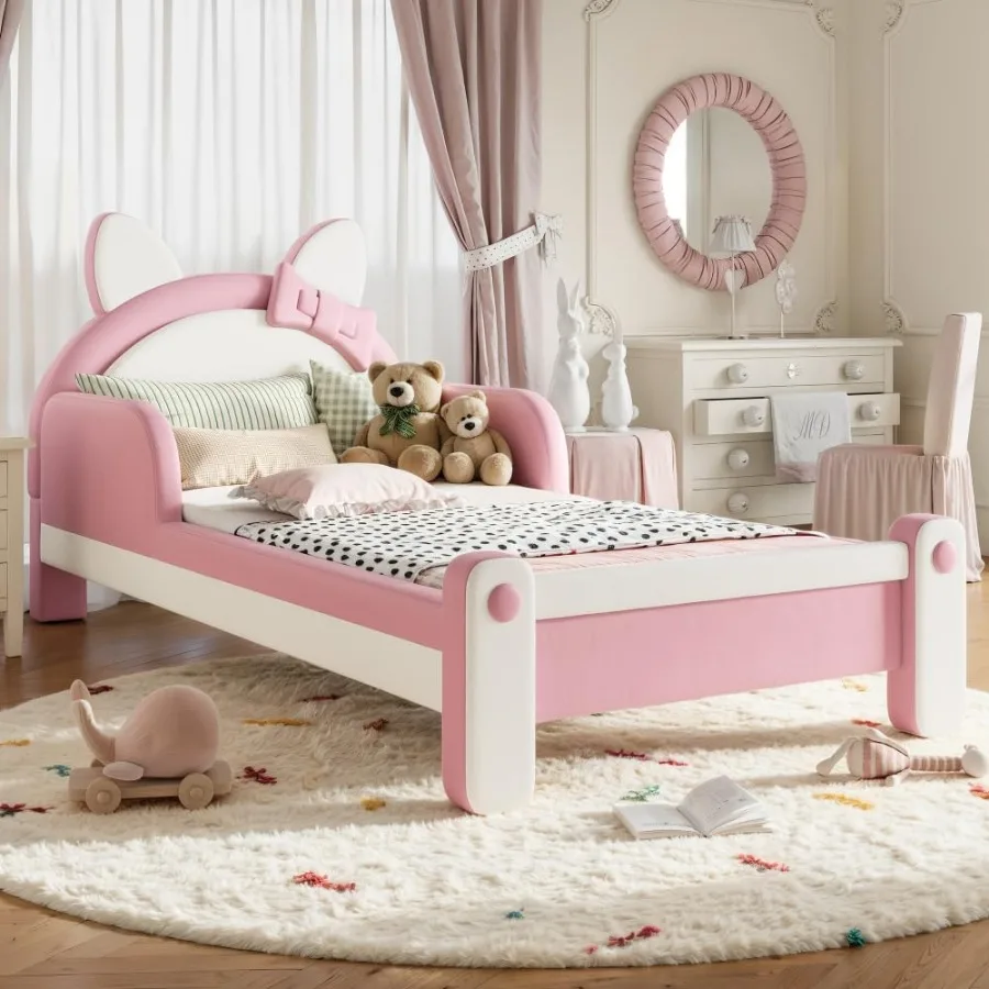 Bedroom Platform Bed With Cat Shape Design Upholstered In Soft Gray Fabric For Comfort And Style