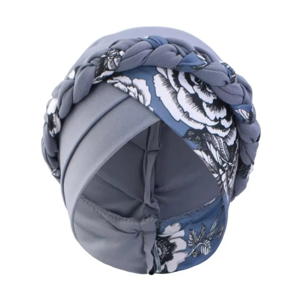 Fashion Flower Printed Chemo Hat Elastic Stretchy Breathable Soft Head Wraps Cross Knot Beanie Hats Ladies Women