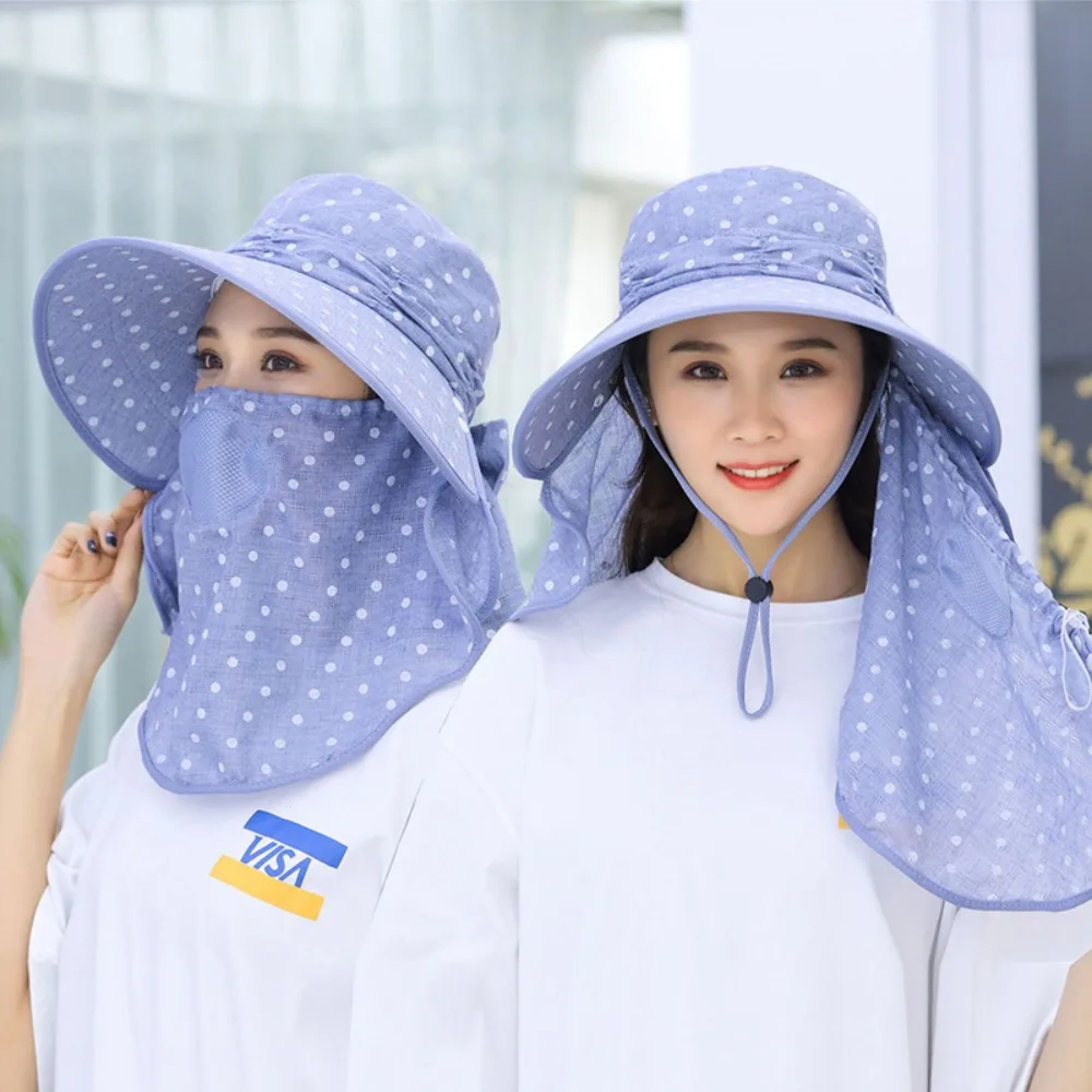 Gorro para recoger té de ala ancha a la moda, chal protector para el cuello, sombrero de cola de caballo para mujer, sombrero de trabajo agrícola Anti-uv, sombrero protector solar para las cuatro estaciones