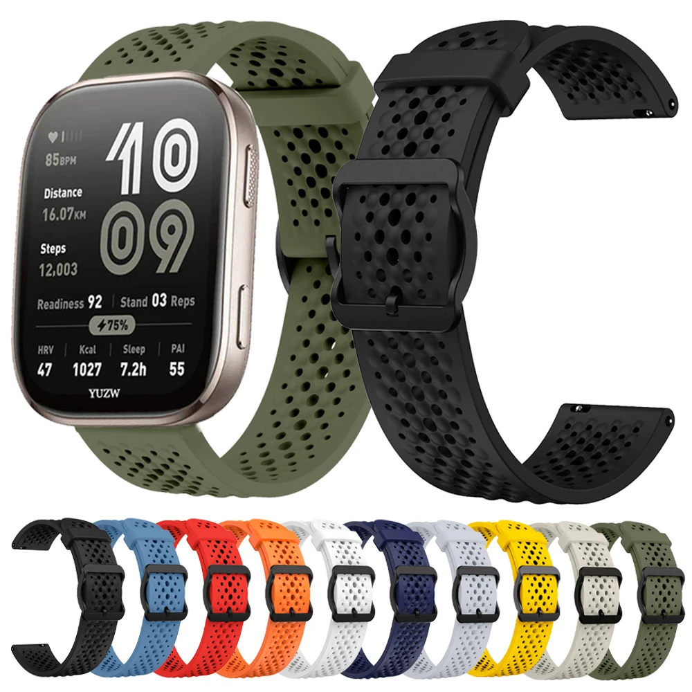 

Дышащий ремешок 22 мм для Huami Amazfit Bip 6 46 мм, спортивный силиконовый браслет для Amazfit BALANCE 2/Bip 5/GTR 4 3 2, браслеты