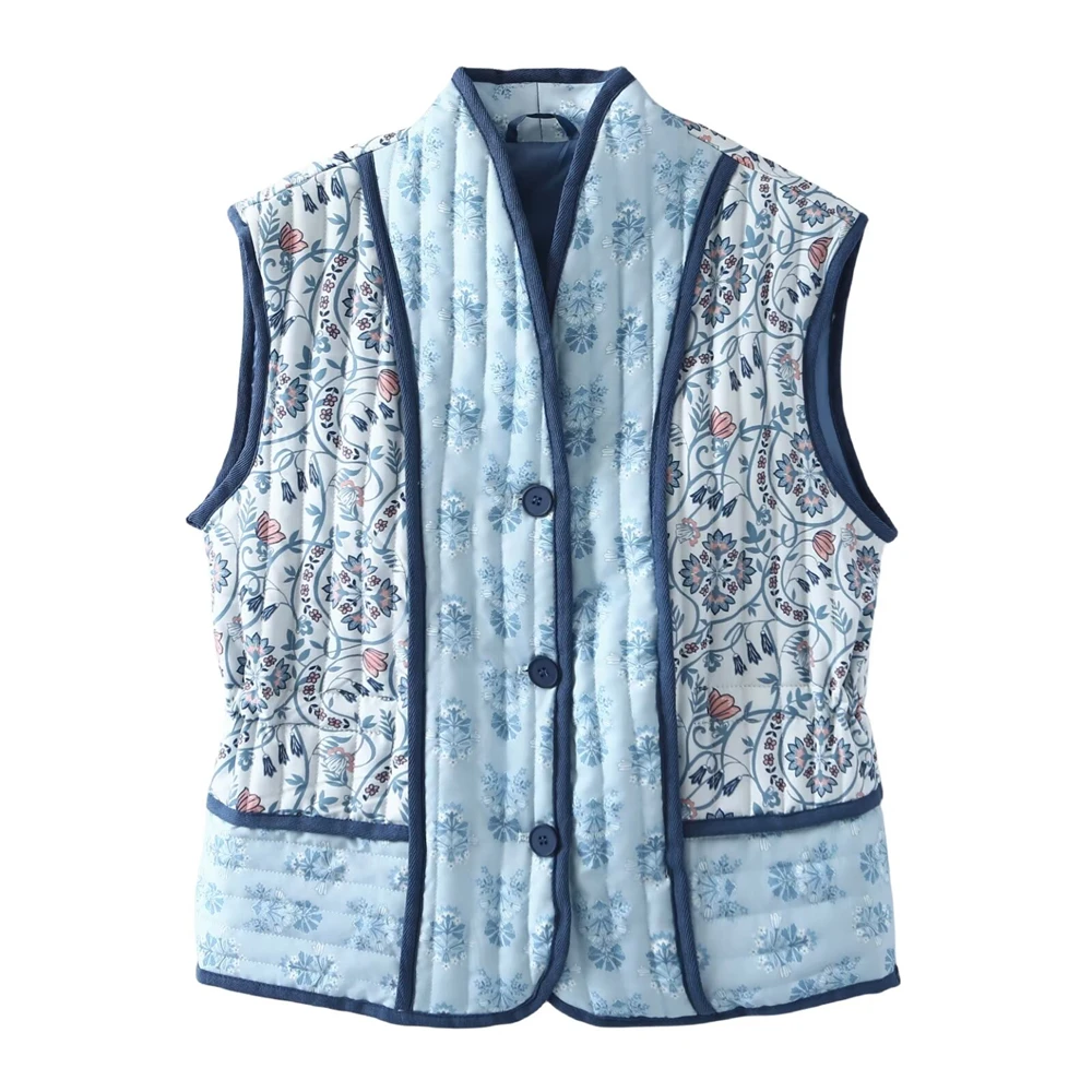 PB&ZA women's 2024 temperament casual style floral sleeveless thin autumn new item single breasted vest