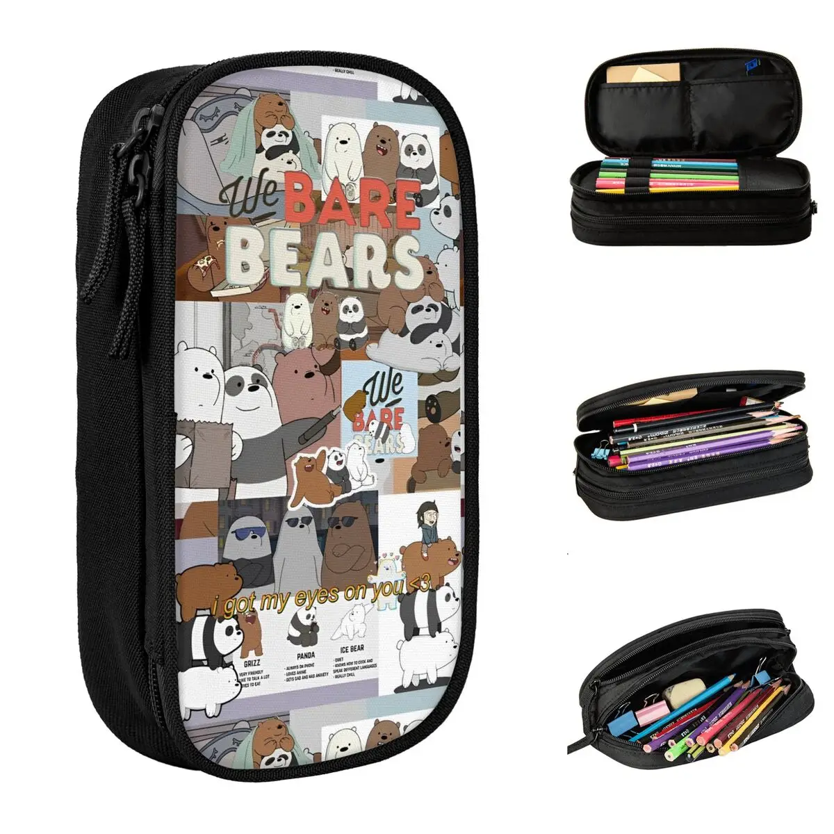 Lovely We Bare Bears Kawaii Cartoon Pencil Case Grizzly Panda Bear Pencil Pouch Pen Box Student Large Storage Bag School Gifts