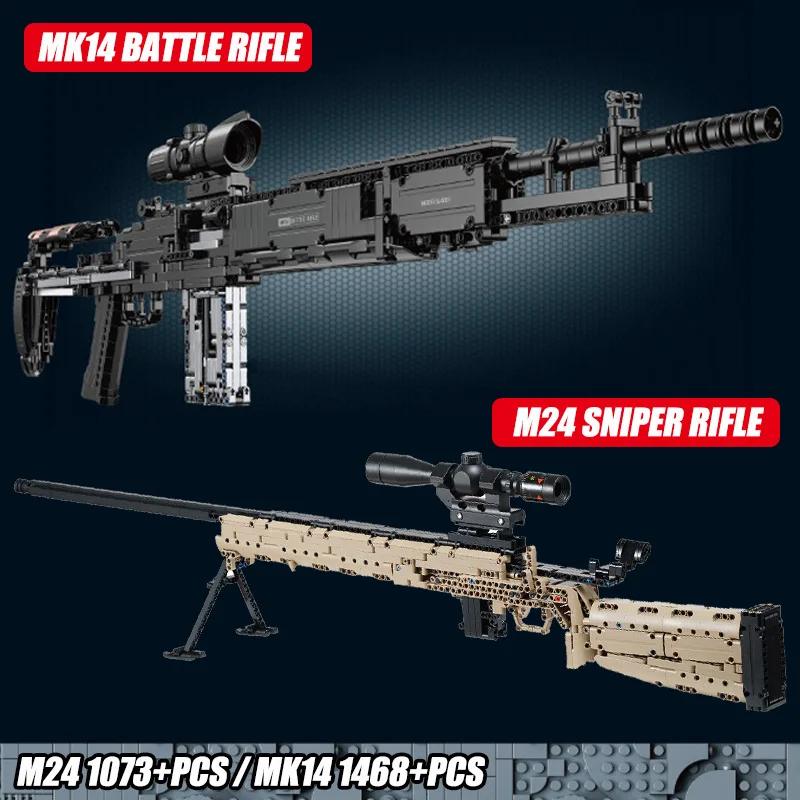 Military Gun MK14 Battle Rifle Army M24 Sniper Rifle Model Building Blocks Set Bricks Kits Toys For Children Boys Gifts