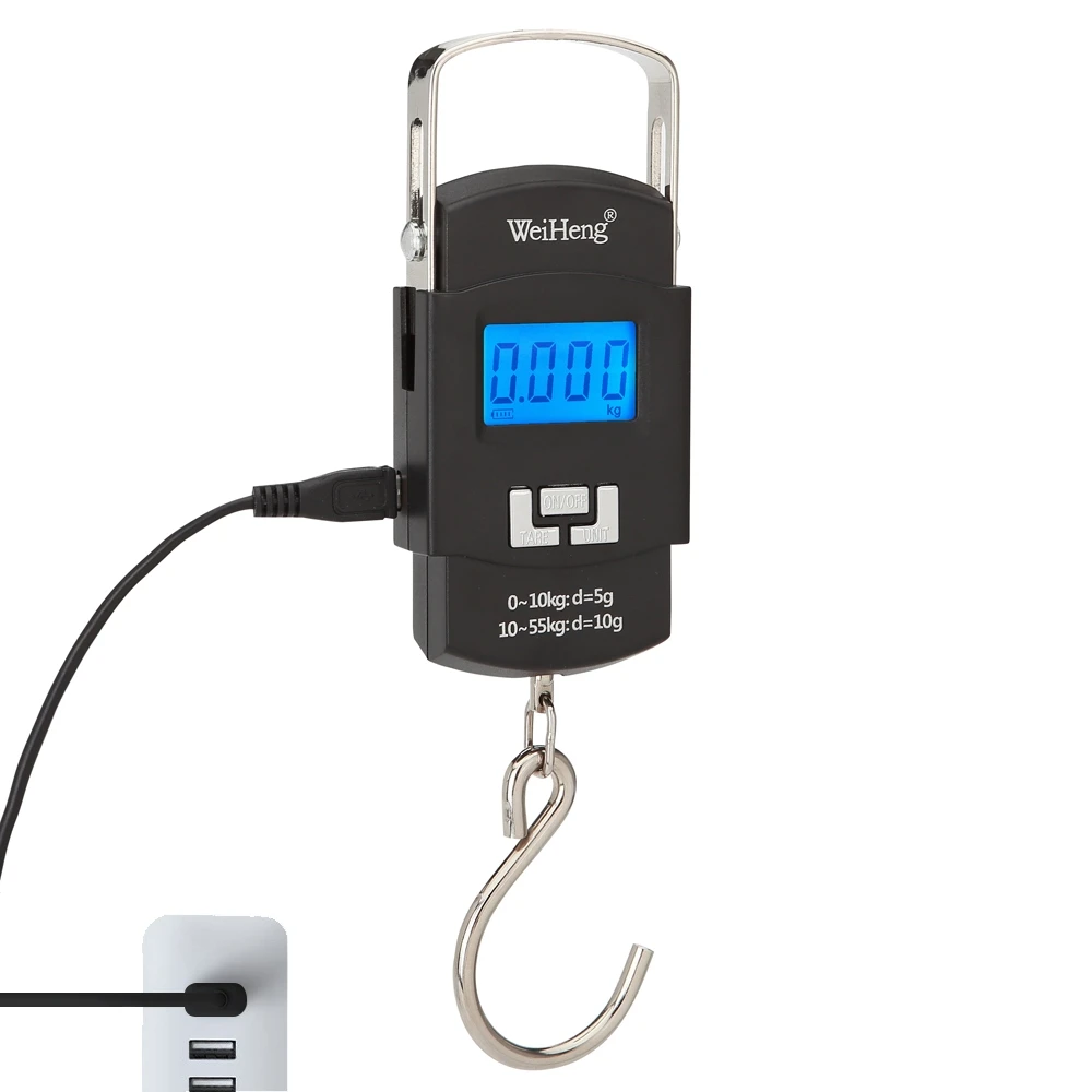 WH-A25 Rechargeable Portable Electronic Scale LCD Display Luggage Scale Multi-unit Conversion Retractable Storage Handle 55kg Do