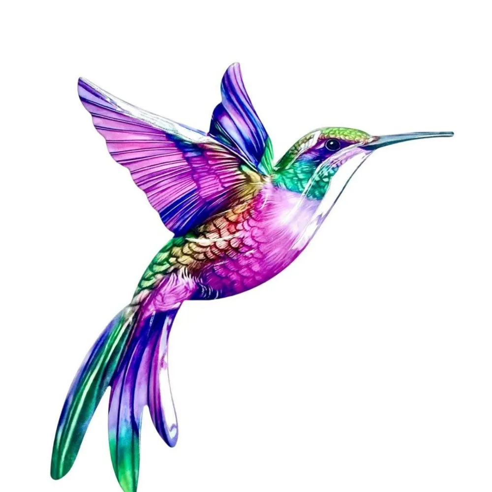 Metal Material Metal Hummingbird Wall Art 3D Design Vintage Outdoor Wall Art Weather Resistant Colorful Finish