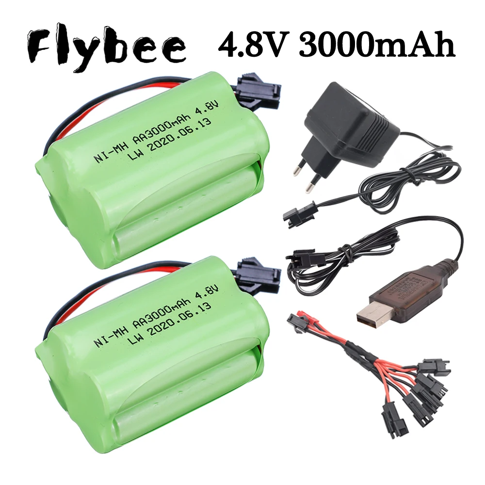 4.8V 3000mah NiMH Battery SM Plug and Charger For Rc toys Cars Tanks Robots Boats Guns Ni-MH AA 4.8 v Battery Pack toy accessory