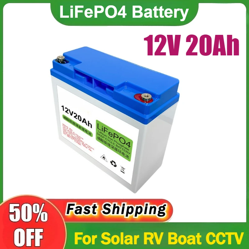 

12V 20Ah LiFePO4 Battery Built-in BMS Rechargeable Lithium Iron Phosphate Battery 2000+ Cycles Low Cost for Solar RV Boat CCTV