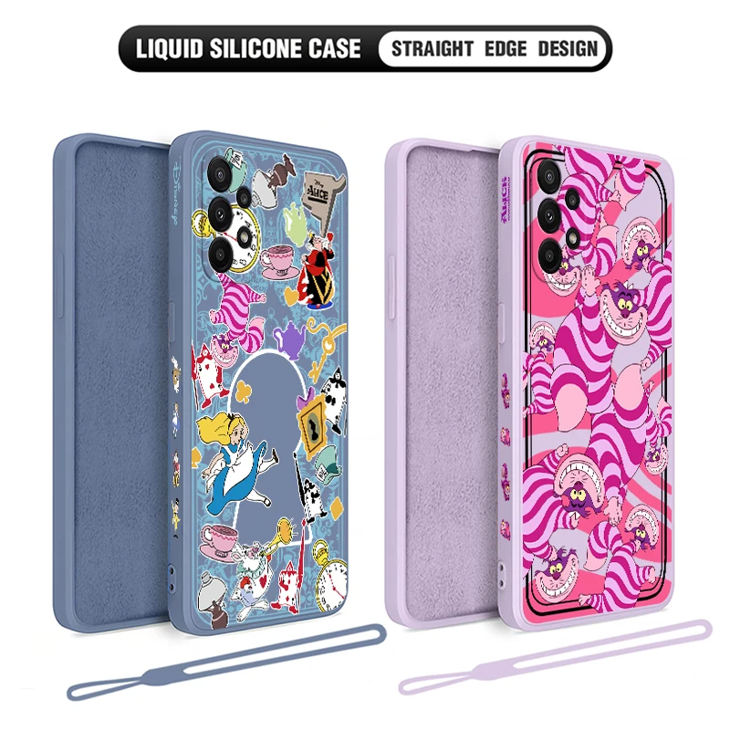 Alice in Wonderland Case For Samsung A54 A34 A73 A53 A33 A23 A14 A13 A03 A04 A72 A52 A32 A22 A12 A71 A51 4G 5G With Hand Strap