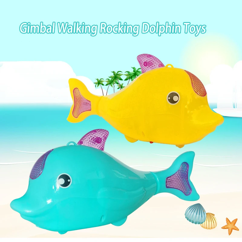 Buntes süßes Pull String Gimbal Walking Rocking Dolphin Spielzeug Lustige leichte Musik Elektrischer Schwanz Wagging Dolphin Baby Kleinkind Geschenke