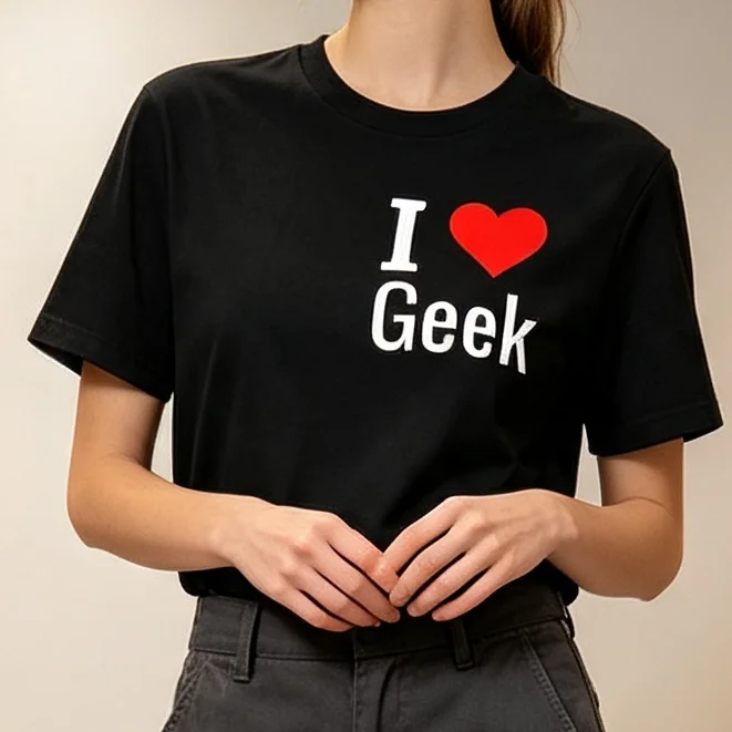 I Love Geek Heart Graphic T-Shirt White Black Color Options Minimalist Typography Streetwear Outfit Casual Geek Tee Cotton Y2k