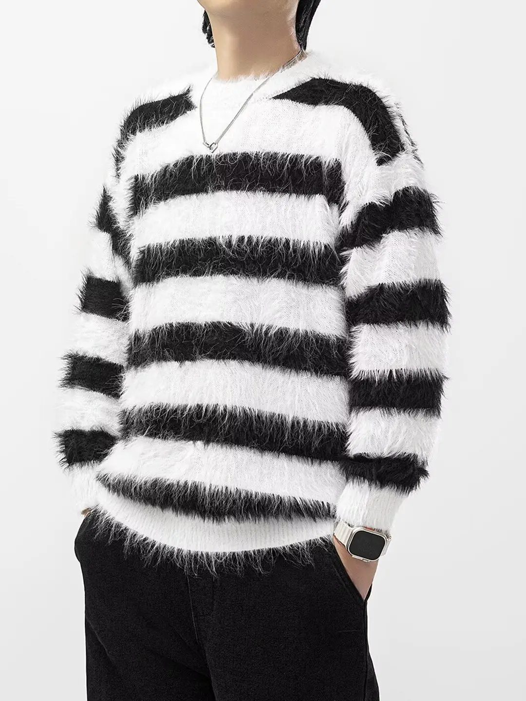 

Men's And Women's Stripe Knitwear round Ne Pullover Soft Warm Casual Sle Spring Autumn Seasonal Faion Outerwear