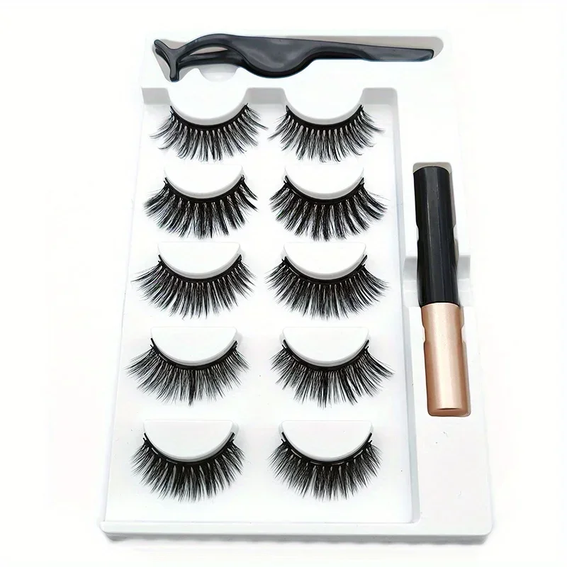 5 Pairs Magnete Eyelashes Set Magnetic Liquid Eyeliner Glue Free Eye Makeup Extend Fluffy Lashes