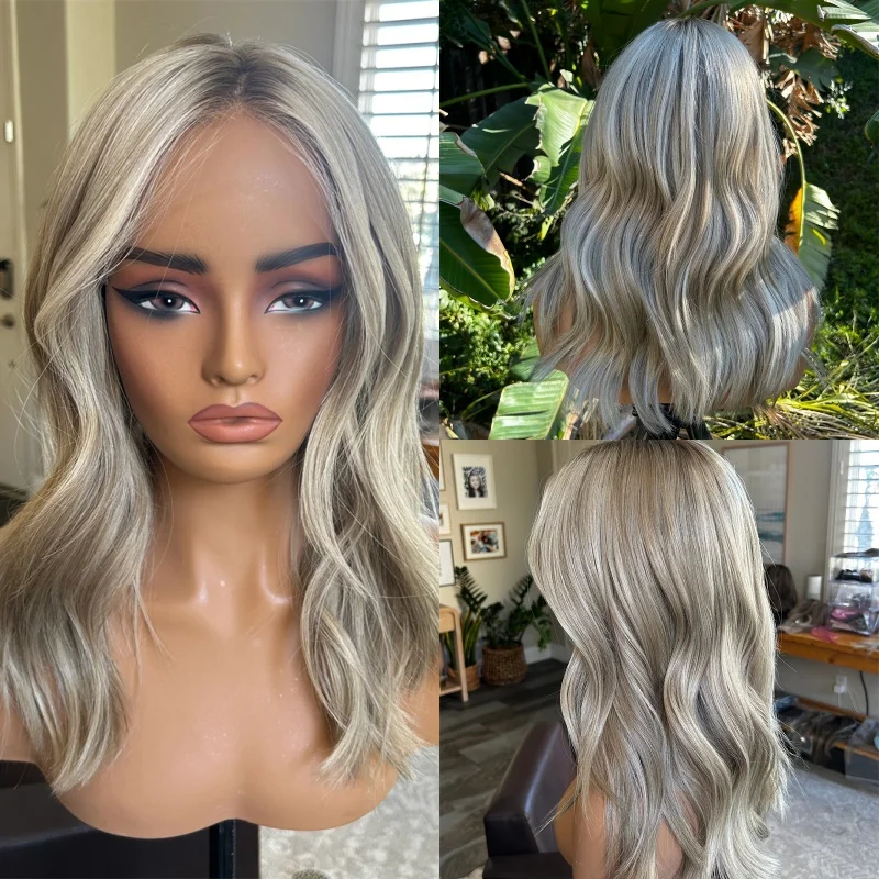 

Женский парик 13x4 с свободной линией роста волос, омбре, серо-блонд, с кружевной передней частью, высококачественный синтетический парик, реалистичный парик, короткий волнистый боб, для вечеринок и на каждый день