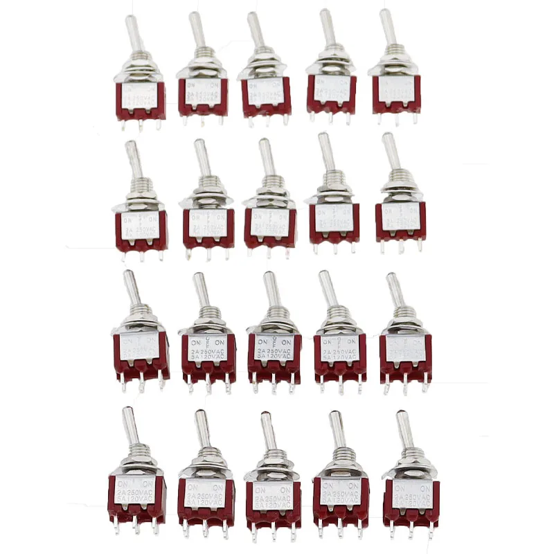 5Pcs Miniature Lever Toggle Switch Single Pole Double Throw ON-OFF-ON /ON-ON 120VAC 6A 1/4 Inch Mounting MTS-102 103 202 203