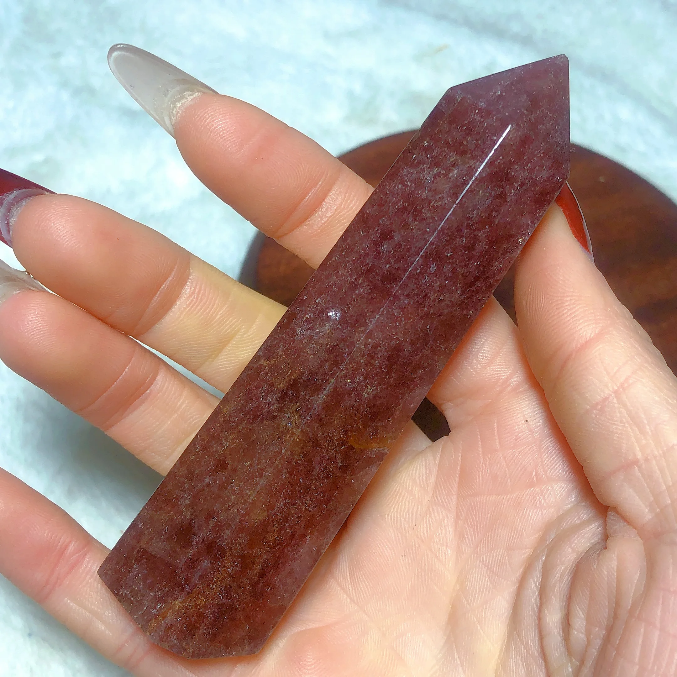 Natural Crystal Strawberry Quartz Flash Tower Point Gemstones Reiki Home Decorations Holiday Gift