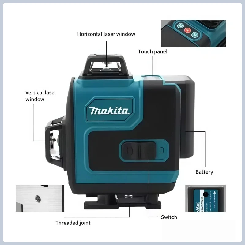 Original Makita Safe Multi-protection 18V Battery，360° Self Leveling 16Lines 4D Green Laser Level Engineering Laser Power
