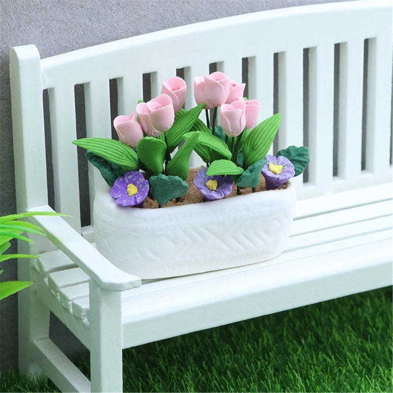 1/12 Scale Dollhouses Plant Miniature สีชมพูดอกไม้ Pretend Play สำหรับตุ๊กตาเด็กบ้านโรงงานสำหรับ Dollhouses A2UB