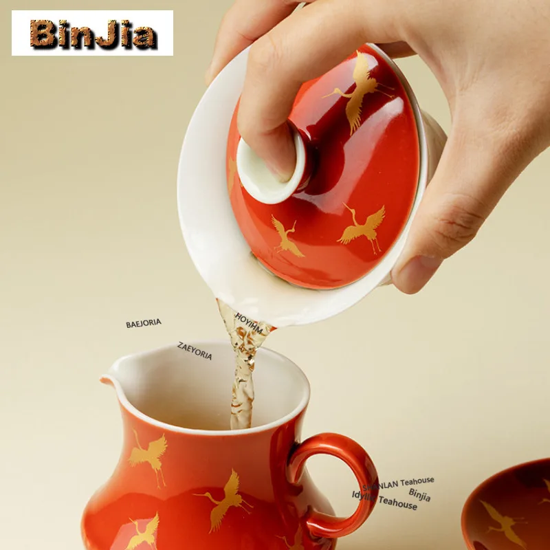 100ml Forbidden City Red Crane Gaiwan Retro Tea Tureen Tea Bowl With Lid Kit Tea Making Cover Bowl Kung Fu Tea Set Collection