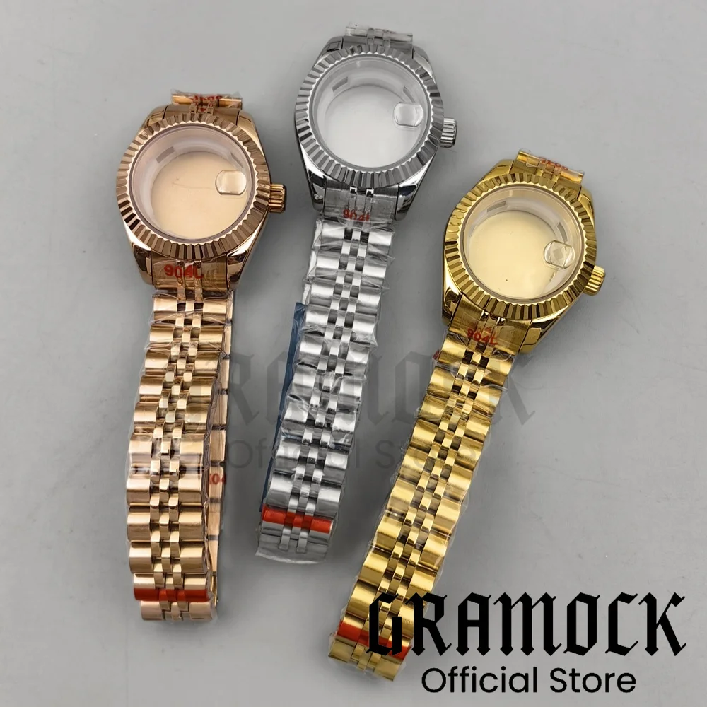 28MM Stainless Steel Slope Bezel Watch Case Sapphire Glass With 20.5MM Dial Hand For Ladies NH05 NH06 Watch Box Part Waterproof