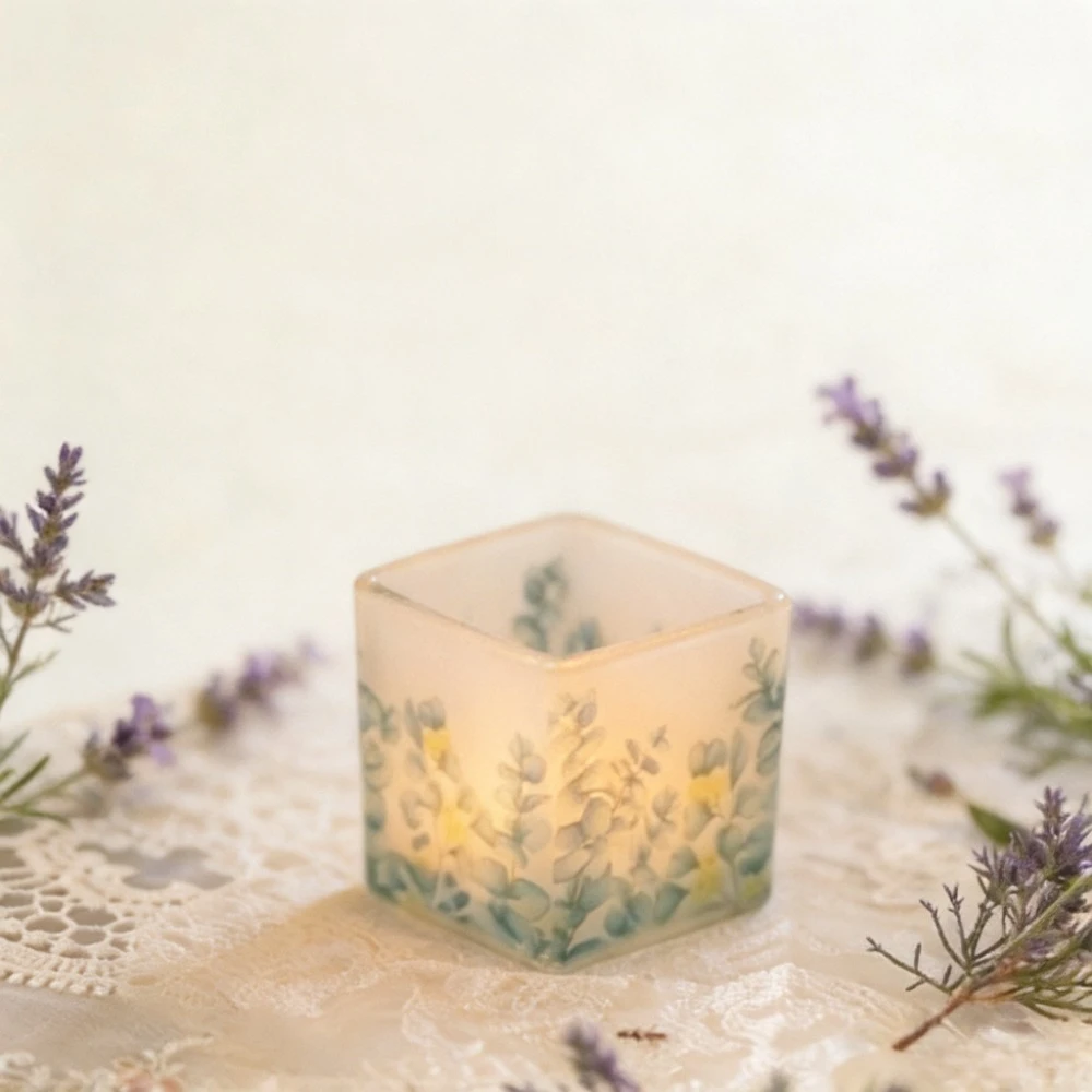 Household Exquisite Vintage French Square Glass Candlestick Decorative OrnamentTable Centerpiece for Romantic Candlelight Dinner