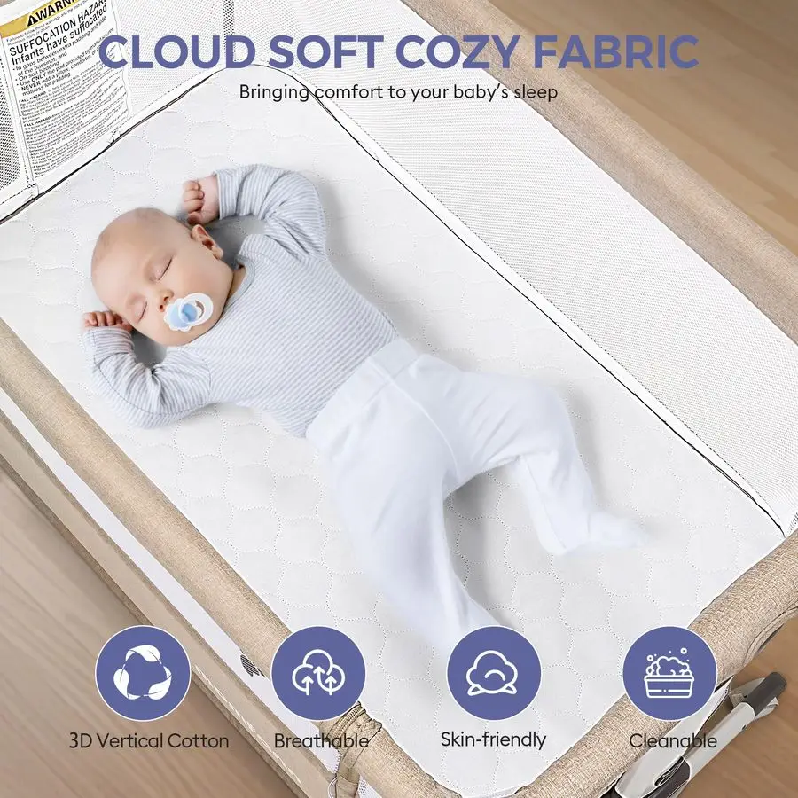 سرير بجانب السرير، سرير بجانب السرير ثابت مطور مع جوانب شبكية كاملة، ملاءة ناعمة، تعديل 6 ارتفاع، سلة تخزين، #4