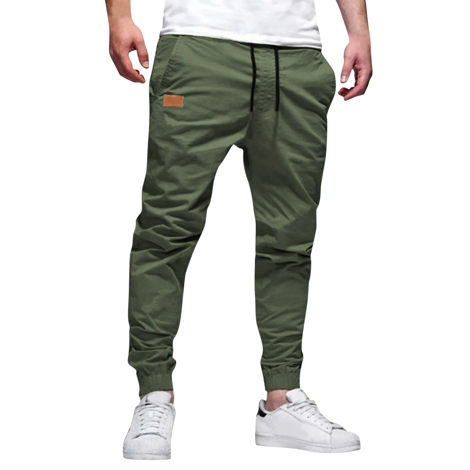 Calça cargo masculina com bolsos, moletom casual, corredores de cordão, calça chino de tornozelo, calça comprida de sarja, outono